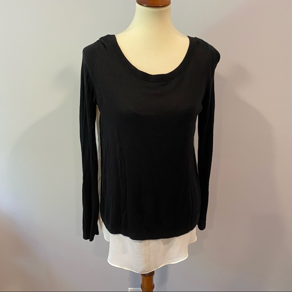 Express Black & Cream Lace Split Back Sweater - image 2